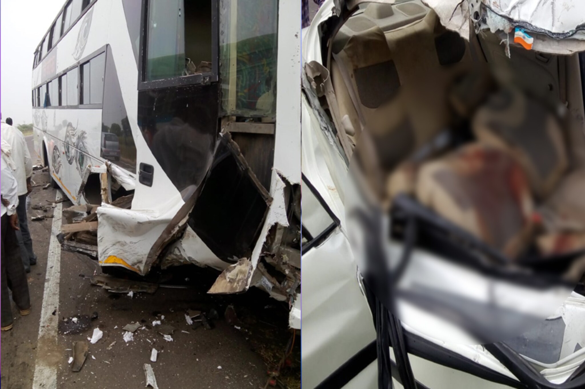 भरधाव कार खासगी बसवर आदळली, दोन ठार तर एक गंभीर