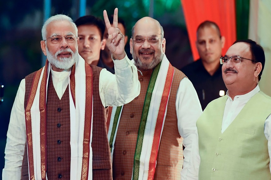New Delhi: Prime Minister Narendra Modi arrives to address his supporters after the party's victory in both Haryana and Maharashtra Assembly polls, at BJP HQ, in New Delhi, Thursday, Oct 24, 2019. (PTI Photo/Atul Yadav)(PTI10_24_2019_000300B)