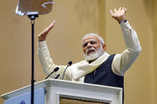 New Delhi: Prime Minister Narendra Modi addresses during the launch of the Atal Bhujal Yojana, a mission to help in supplying water to every house-hold by 2024, at a function in New Delhi, Wednesday, Dec. 25, 2019. (PTI Photo/Shahbaz Khan) (PTI12_25_2019_000061B)