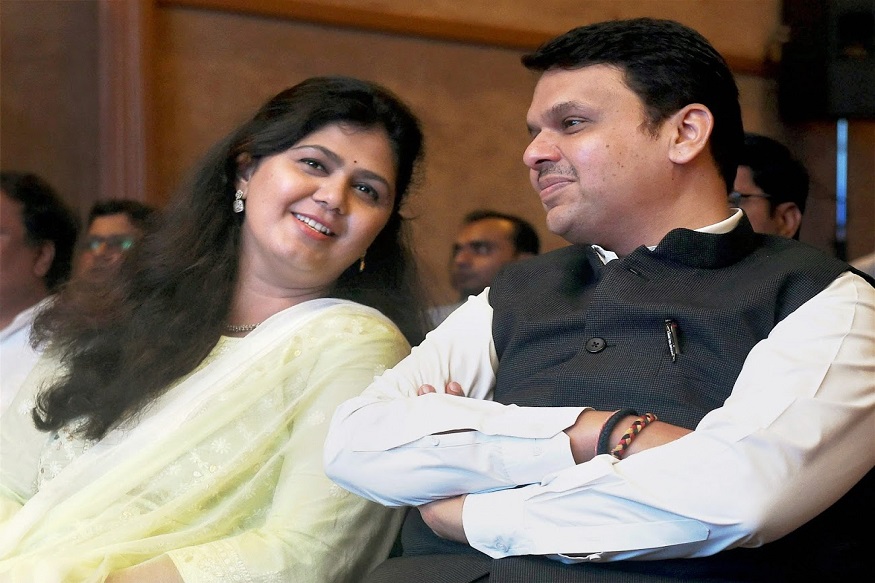 Mumbai: Maharashtra Chief Minister Devendra Fadnavis and WCD minister Pankaja Munde during the launch of Maha-DBT & Maha-Vastu projects, in Mumbai on Thursday. PTI Photo by Mitesh Bhuvad(PTI8_3_2017_000030B)