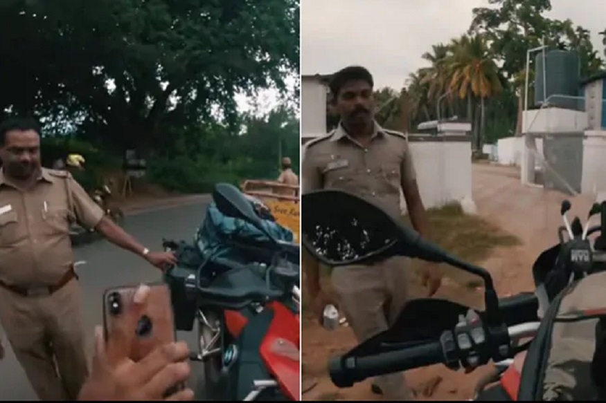 VIDEO : चेकपाॉईंटवर थांबवलेली बाईक आवडली ना राव! पोलिसांनी 20 लाखांच्या BMWसोबत काय केलं पाहा