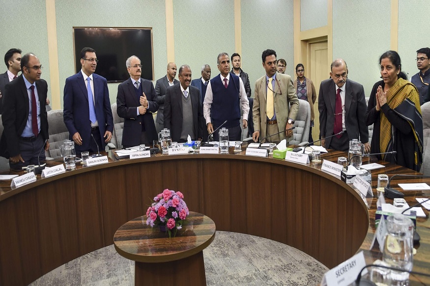 New Delhi: Union Finance Minister Nirmala Sitharaman chairs a pre-budget meeting with industrialists, in New Delhi, Thursday, Dec. 19, 2019. (PTI Photo/Subhav Shukla)(PTI12_19_2019_000082B)