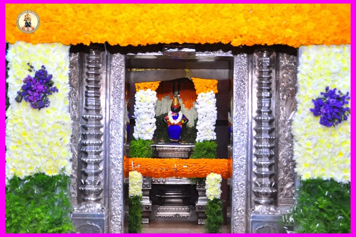 श्री विठ्ठल मंदिरात देवाचा गाभारा ,चौखांबी, सोळखंभी मंडप,तीन रंगाच्या फुलांनी नाहून निघाला आहे. श्री विठ्ठल मंदिरात देवाचा गाभारा ,चौखांबी, सोळखंभी मंडप,तीन रंगाच्या फुलांनी नाहून निघाला आहे.