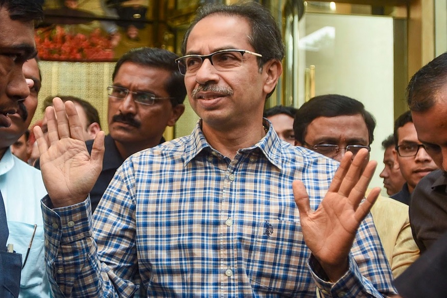 Mumbai: Shiv Sena president Uddhav Thackeray addresses media persons after a meeting with Congress leaders at BKC Trident, Bandra in Mumbai, Nov. 13, 2019. (PTI Photo)(PTI11_13_2019_000122B)