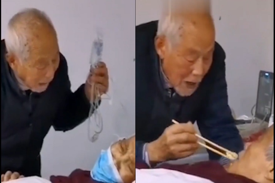 VIDEO : खरं प्रेम! दोघांनीही कोरोना, सलाइन लावलेल्या अवस्थेतही पतीने पत्नीला भरवले घास