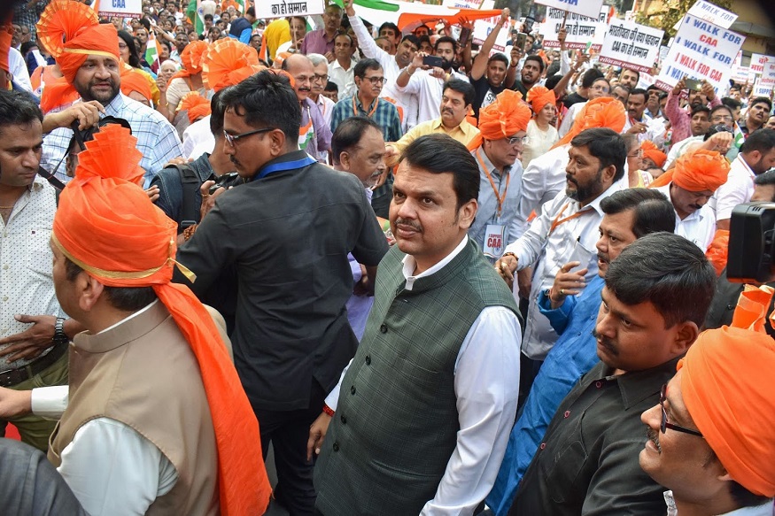 Mumbai: People take part in a rally in support of Citizenship (Amendment) Act, led by former Maharashtra CM Devendra Fadnavis, in Mumbai, Friday, Dec. 27, 2019. (PTI Photo)(PTI12_27_2019_000181B)