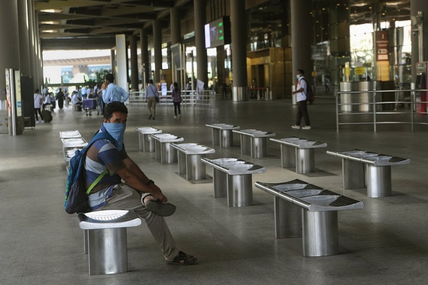 Mumbai: Passenger wearing mask amid coronavirus outbreak is seen at International Airport in Mumbai, Friday, March 20, 2020. (PTI Photo)(PTI20-03-2020_000256B)