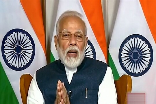 **EDS: TV GRAB** New Delhi: Prime Minister Narendra Modi interacts with media heads through video conferencing on COVID-19, in New Delhi, Monday, March 23, 2020. (DD News/PTI Photo)(PTI23-03-2020_000069B)