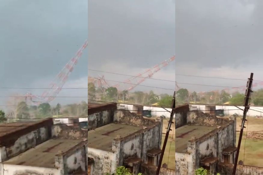 थरारक VIDEO: …आणि 15 सेकंदात घरावर कोसळला BSNL चा टॉवर, पावसानेही झोडपलं
