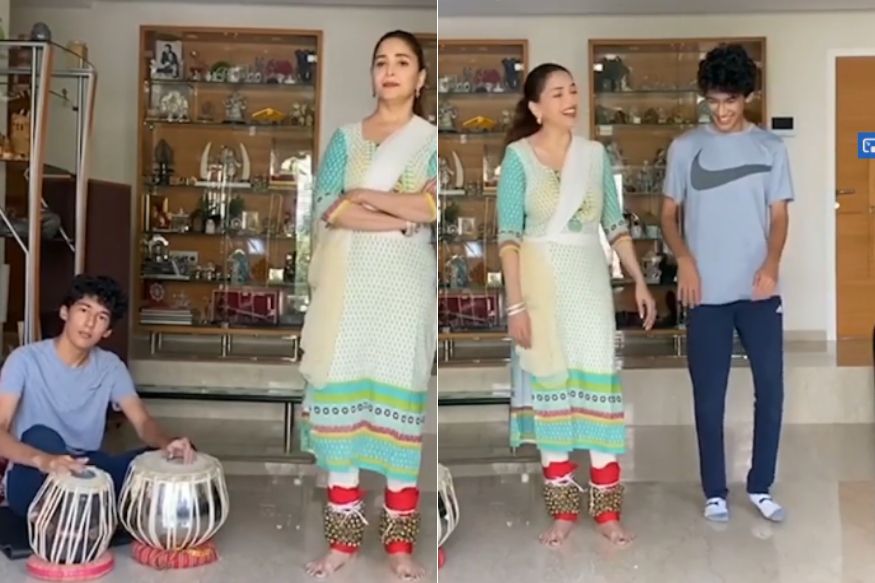 VIDEO-कथ्थकच्या रियाझासाठी माधुरीला मुलाने दिली तबल्याची साथ,आईच्या साथीने नृत्याचे धडेही गिरवले