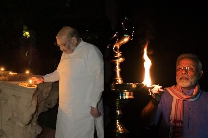 कोरोनाविरोधात लढ्यासाठी पंतप्रधान नरेंद्र मोदींसह केंद्रीय गृहमंत्र अमित शहा यांनीही रात्री 9 वाजता दिवे पेटवले. 