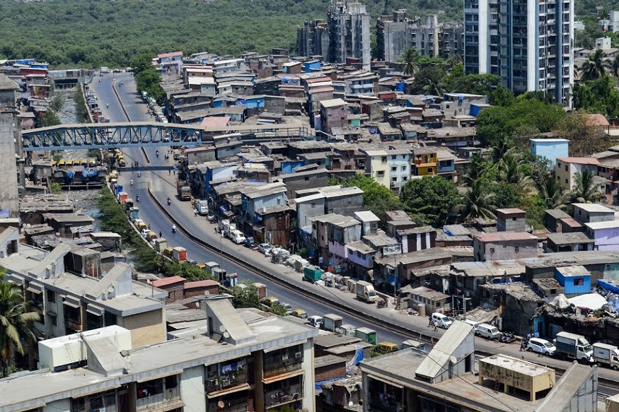 Mumbai: An aerial view of Dr. Baliga Nagar during a nationwide lockdown in the wake of coronavirus pandemic, at Dharavi in Mumbai, Saturday, April 4, 2020. Dr. Baliga Nagar has been declared as a containment area after three cases of coronavirus positive are found. (PTI Photo)(PTI04-04-2020_000221B)