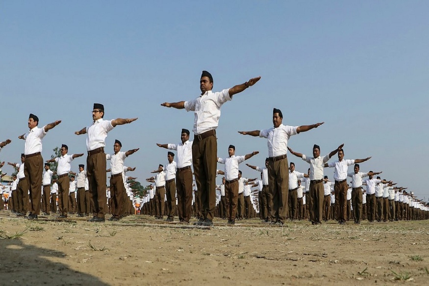Nagpur: Rashtriya Swayamsevak Sangh (RSS) workers take part in Vijayadashami Utsav 2019, at RSS, headquarter, in Nagpur of Maharashtra, Tuesday, Oct. 8, 2019. (PTI Photo)(PTI10_8_2019_000013B)