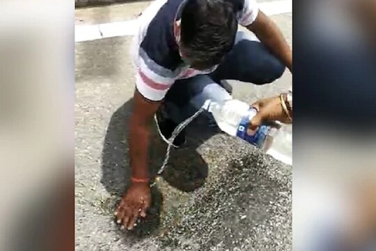VIDEO : 'आम्ही ड्युटी करतो आणि इथंच थुंकताय?' ट्राफिक पोलिसाने त्याला रस्ता धुवायला लावला