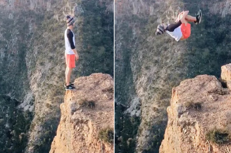 डोंगराच्या टोकावर उभा राहून मारायला गेला बॅक फ्लिप आणि..., थरकाप उडवणारा VIDEO VIRAL