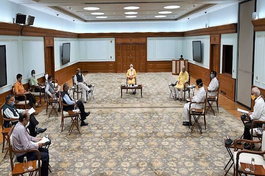 New Delhi: Prime Minister Narendra Modi chairs a meeting with National Disaster Management Authority officials regarding the situation in Visakhapatnam, in New Delhi, Thursday, May 07, 2020. (PIB/PTI Photo)(PTI07-05-2020_000060B)