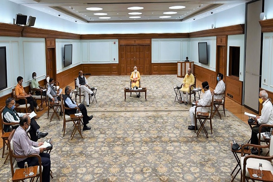 New Delhi: Prime Minister Narendra Modi chairs a meeting with National Disaster Management Authority officials regarding the situation in Visakhapatnam, in New Delhi, Thursday, May 07, 2020. (PIB/PTI Photo)(PTI07-05-2020_000060B)