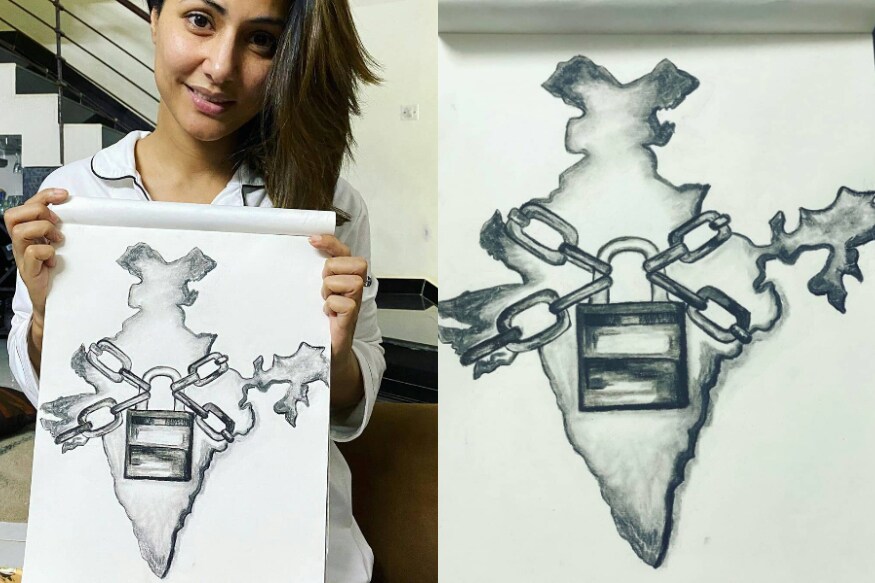 अभिनेत्री हिना खानने देशातील सध्याच्या कोरोना लॉकडाऊनच्या परिस्थितीवर भाष्य करणारं चित्र रेखाटलं. (Image: Instagram) अभिनेत्री हिना खानने देशातील सध्याच्या कोरोना लॉकडाऊनच्या परिस्थितीवर भाष्य करणारं चित्र रेखाटलं. (Image: Instagram)
