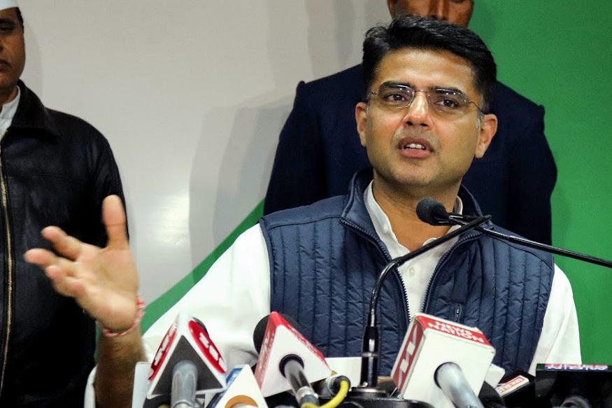 Jaipur: Rajasthan Deputy Chief Minister Sachin Pilot addresses a press conference at Pradesh Congress Committee headquarter, in Jaipur, Monday, Jan 21, 2019. (PTI Photo) (PTI1_21_2019_000146B)
