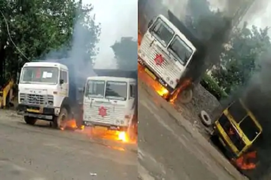 चालकाच्या डोळ्यादेखत पडली 11 हजार वोल्टची वीजेची तार, बर्निंग ट्रकचा थरारक VIDEO VIRAL