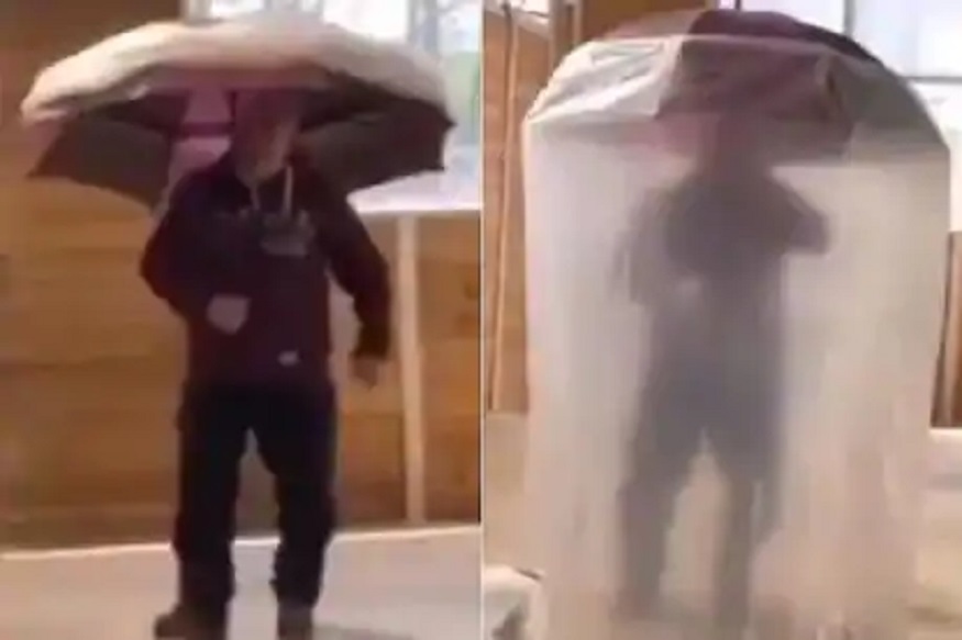 पाऊस आणि कोरोना दोघांपासूनही वाचवणारा Covid Umbrella; अनोख्या छत्रीचा Video Viral