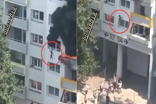 बिल्डिंगला आग लागली म्हणून चिमुरड्याने 40 फूटांवरून मारली उडी आणि..., पाहा धडकी भरवणारा VIDEO