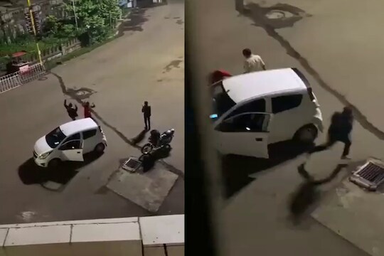 रस्त्यावर नाचत होते तिघे, कोल्हापूर पोलीस येताच दोघे पळाले अन् तिसऱ्याला बसला नादखुळा चोप, पाहा हा VIDEO