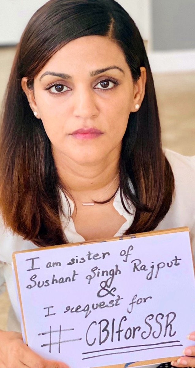 सीबीआय चौकशी व्हावी आणि सुशांतला न्याय मिळावा अशी मागणी सुशांतची बहीण श्वेता सिंह किर्तीने केली. तिने आपल्या सोशल मी़डियावर व्हिडीओ शेअर केला. आम्हाला सत्य जाणून घेण्याचा अधिकार आहे, असे तिने यावेळी म्हटले आहे सीबीआय चौकशी व्हावी आणि सुशांतला न्याय मिळावा अशी मागणी सुशांतची बहीण श्वेता सिंह किर्तीने केली. तिने आपल्या सोशल मी़डियावर व्हिडीओ शेअर केला. आम्हाला सत्य जाणून घेण्याचा अधिकार आहे, असे तिने यावेळी म्हटले आहे