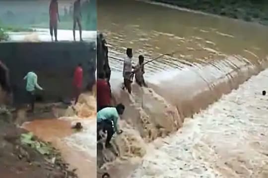 नदी पार करताना घसरला पाय, क्षणार्धात पाण्याच्या प्रवाहात मुलं गायब; थरारक LIVE VIDEO