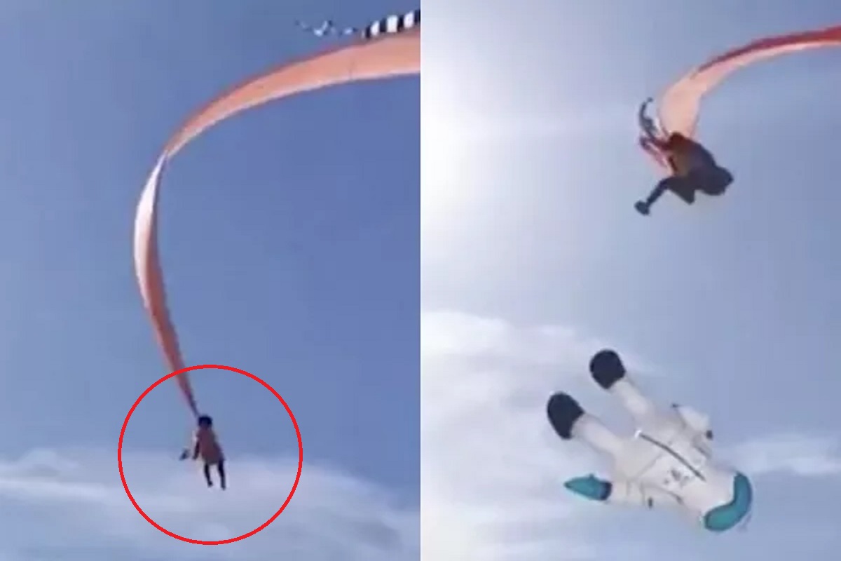 पतंगाला अडकून हवेत उडून गेली 3 वर्षांची चिमुरडी, 100 फूटांवर अशी आली खाली; पाहा VIDEO