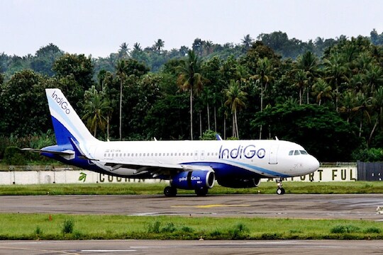 Kochi: An Indigo flight arrives from Abu Dhabi at the Cochin International Airport, Sunday, August 11, 2019.  After being shut for more than 48 hours, the Cochin International Airport Limited (CIAL) in Nedumbaserry resumed its flight operations from 12 pm on Sunday. (PTI Photo)  (PTI8_11_2019_000158B)