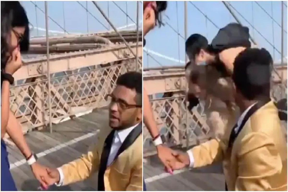 VIDEO: गुडघ्यावर बसून गर्लफ्रेंडला करत होता प्रपोज, अचानक समोरून वेगानं आली सायकल आणि...