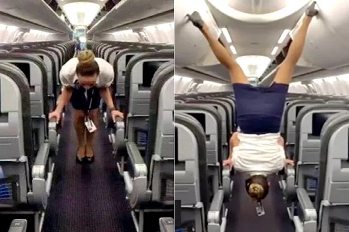 फ्लाइट अटेंडंटनं विमानात मारली फ्लिप, स्टंटच्या या VIDEO मुळे एका रात्रीत झाली स्टार