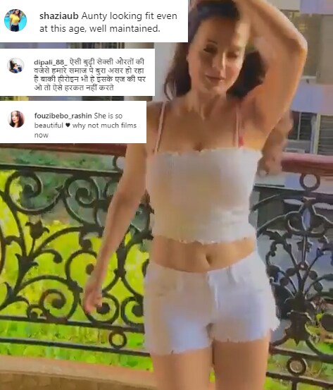 अमिषाने इन्स्टाग्रामवर शेअर केलेल्या व्हिडिओमध्ये ती तिच्या केसांशी खेळताना दिसत आहे. या व्हिडिओमुळे नेटकऱ्यांची तिची चांगलीच मस्करी केली आहे. काही लोकांनी तिला आंटी म्हटलं आहे. तर काही जणांनी चक्क म्हातारी म्हटलं आहे. एका पठ्ठ्याने तर अशा व्हिडिओंमुळेच समाजात चुकीचा संदेश जातो असं म्हणायलाही कमी केलं नाही. काही चाहत्यांनी मात्र तिला पाठिंबा देत तिचं कौतुक केलं आहे. अमिषाने इन्स्टाग्रामवर शेअर केलेल्या व्हिडिओमध्ये ती तिच्या केसांशी खेळताना दिसत आहे. या व्हिडिओमुळे नेटकऱ्यांची तिची चांगलीच मस्करी केली आहे. काही लोकांनी तिला आंटी म्हटलं आहे. तर काही जणांनी चक्क म्हातारी म्हटलं आहे. एका पठ्ठ्याने तर अशा व्हिडिओंमुळेच समाजात चुकीचा संदेश जातो असं म्हणायलाही कमी केलं नाही. काही चाहत्यांनी मात्र तिला पाठिंबा देत तिचं कौतुक केलं आहे.