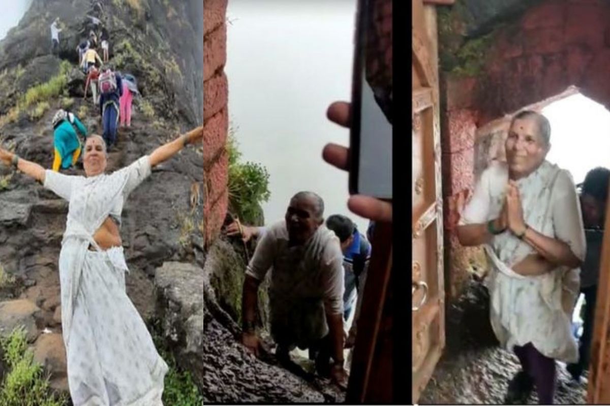 सलाम! छत्रपती शिवाजी महाराज की जय म्हणत 68 वर्षांच्या आजींनी सर केला हरिहर गड, VIDEO एकदा पाहाच