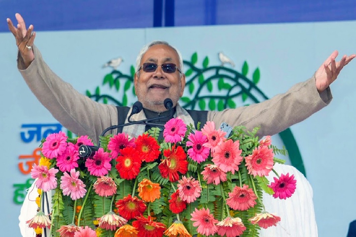 Sheikhpura: Bihar Chief Minister Nitish Kumar addresses during statewide 'Jal-Jeevan-Hariyali Yatra' against climate crisis, in Sheikhpura, Saturday, Dec. 28, 2019. (PTI Photo)(PTI12_28_2019_000170B)