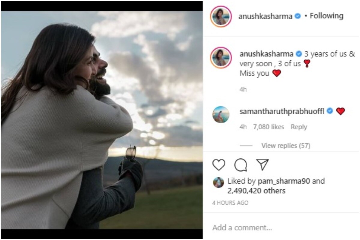 अनुष्का शर्मानेही विराट कोहलीसोबतचा तिचा एक फोटो इन्स्टाग्रामवर शेयर केला आहे. 'तीन वर्ष झाली, आता लवकरच आपण दोघांचे तीन होऊ, मिस यू', असं कॅप्शन अनुष्काने या फोटोला दिलं आहे. (Anushka Sharma/Instagram) अनुष्का शर्मानेही विराट कोहलीसोबतचा तिचा एक फोटो इन्स्टाग्रामवर शेयर केला आहे. 'तीन वर्ष झाली, आता लवकरच आपण दोघांचे तीन होऊ, मिस यू', असं कॅप्शन अनुष्काने या फोटोला दिलं आहे. (Anushka Sharma/Instagram)