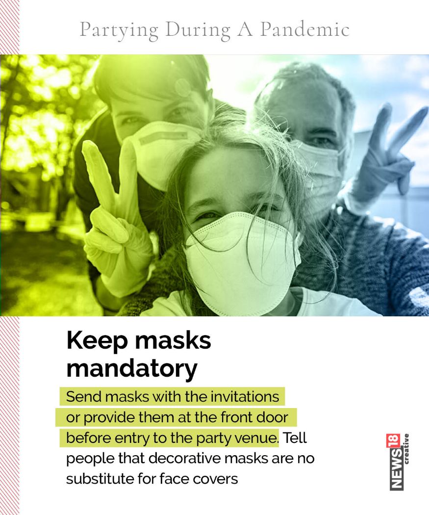 मास्क अवश्य घाला कोरोनापासून बचाव करण्यासाठी मास्क(Mask) खूप गरजेचा आहे. गर्दीच्या ठिकाणी जाताना मास्क घालणं कंपलसरी आहे. पार्टीमध्ये देखील गर्दीच्या ठिकाणी मास्क अजिबात काढू नका. आयोजक असाल तर पाहुण्यांना आणि मित्रमंडळींना मास्क वाटा. (Image: Network18 Graphics) मास्क अवश्य घाला कोरोनापासून बचाव करण्यासाठी मास्क(Mask) खूप गरजेचा आहे. गर्दीच्या ठिकाणी जाताना मास्क घालणं कंपलसरी आहे. पार्टीमध्ये देखील गर्दीच्या ठिकाणी मास्क अजिबात काढू नका. आयोजक असाल तर पाहुण्यांना आणि मित्रमंडळींना मास्क वाटा. (Image: Network18 Graphics)