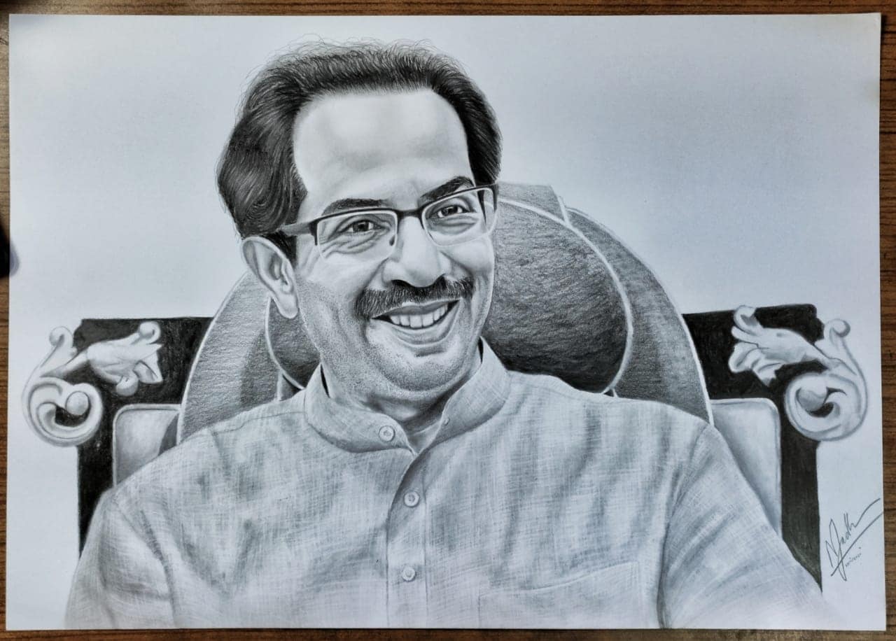 महाराष्ट्राचे मुख्यमंत्री उद्धवजी ठाकरे यांचा हा फोटो. नितिश लवकरच उद्धव ठाकरे यांना भेटून हे स्केच त्यांना भेट म्हणून देणार आहे. महाराष्ट्राचे मुख्यमंत्री उद्धवजी ठाकरे यांचा हा फोटो. नितिश लवकरच उद्धव ठाकरे यांना भेटून हे स्केच त्यांना भेट म्हणून देणार आहे.