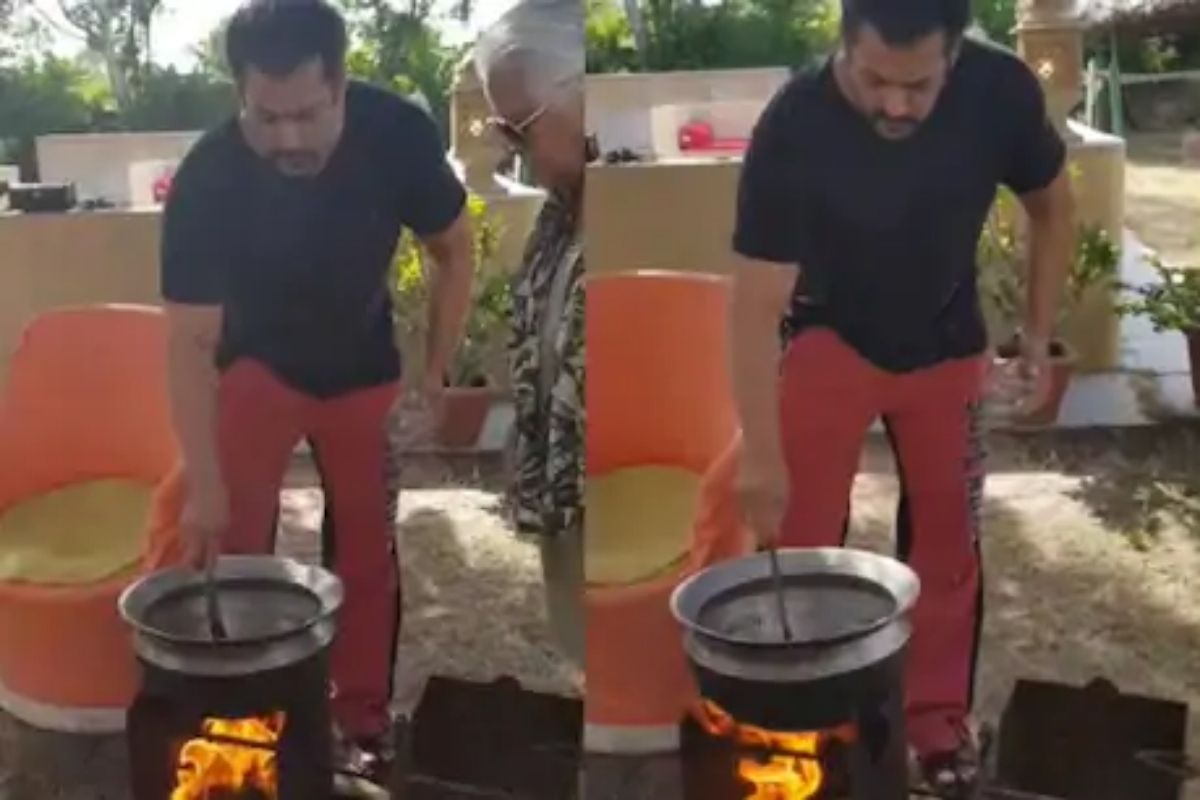 सलमान खाननं चुलीवर बनवलं जेवण, खमंग लसणीचा झणझणीत तडका दिल्याचा पाहा Video