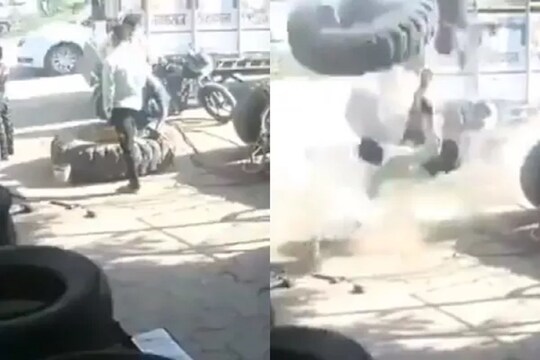 OMG! इतकी हवा भरली इतकी हवा भरली की बॉम्बसारखा फुटला टायर आणि.... धडकी भरवणारा VIRAL VIDEO