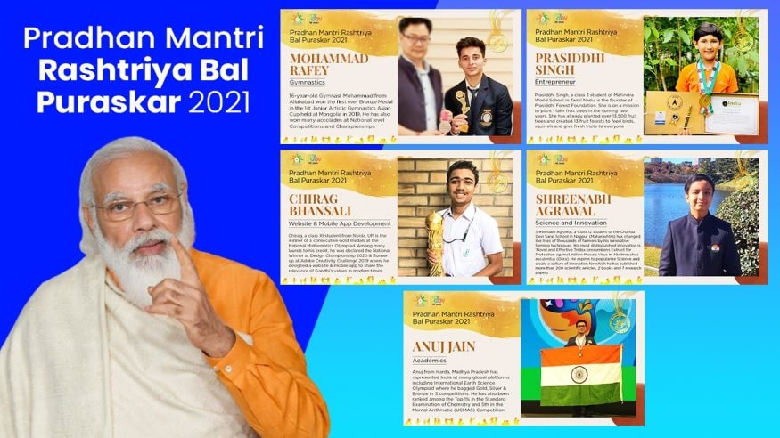 1/33 पंतप्रधान नरेंद्र मोदी(Prime Minister Narendra Modi) यांनी नुकताच पंतप्रधान राष्ट्रीय बाल पुरस्कार विजेत्यांशी (Pradhan Mantri Rashtriya Bal Puraskar) व्हिडीओ कॉन्फरन्सिंगद्वारे संवाद साधला. ही लहान मुले म्हणजे इतरांसाठी मोठा प्रेरणास्रोत असल्याचे गौरवोद्गार पंतप्रधानांनी या वेळी काढले. देशभरातील 21 राज्यं आणि केंद्रशासित प्रदेशांमधील या 32 मुलांची पुरस्कारासाठी निवड करण्यात आली आहे. क्रीडा, संस्कृती, कला, समाजसेवा या विविध विभागात उल्लेखनीय कामगिरी केलेल्या मुलांना हा पुरस्कार देऊन सन्मानित करण्यात येणार आहे. (Image: Govt. of India) 1/33 पंतप्रधान नरेंद्र मोदी(Prime Minister Narendra Modi) यांनी नुकताच पंतप्रधान राष्ट्रीय बाल पुरस्कार विजेत्यांशी (Pradhan Mantri Rashtriya Bal Puraskar) व्हिडीओ कॉन्फरन्सिंगद्वारे संवाद साधला. ही लहान मुले म्हणजे इतरांसाठी मोठा प्रेरणास्रोत असल्याचे गौरवोद्गार पंतप्रधानांनी या वेळी काढले. देशभरातील 21 राज्यं आणि केंद्रशासित प्रदेशांमधील या 32 मुलांची पुरस्कारासाठी निवड करण्यात आली आहे. क्रीडा, संस्कृती, कला, समाजसेवा या विविध विभागात उल्लेखनीय कामगिरी केलेल्या मुलांना हा पुरस्कार देऊन सन्मानित करण्यात येणार आहे. (Image: Govt. of India)