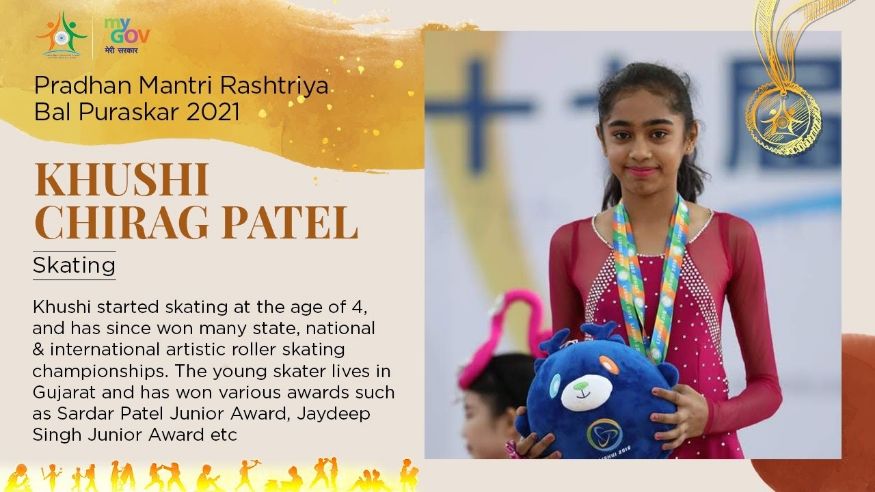 20/ 33 गुजरातमधील ख़ुशी पटेल या मुलीने अगदी लहान वयात स्केटिंगमध्ये प्राविण्य मिळवले आहे. जागतिक स्तरावरील आणि राष्ट्रीय स्तरावरील अनेक स्पर्धांमध्ये तिने या क्रीडा प्रकारात विजेतेपद मिळवले आहे. (Image: Govt. of India) 20/ 33 गुजरातमधील ख़ुशी पटेल या मुलीने अगदी लहान वयात स्केटिंगमध्ये प्राविण्य मिळवले आहे. जागतिक स्तरावरील आणि राष्ट्रीय स्तरावरील अनेक स्पर्धांमध्ये तिने या क्रीडा प्रकारात विजेतेपद मिळवले आहे. (Image: Govt. of India)