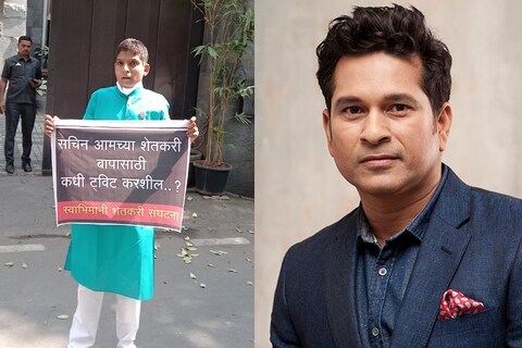 सोलापूर जिल्ह्यातील स्वाभिमानी शेतकरी संघटनेचा कार्यकर्त्याने सचिन तेंडुलकरच्या घराबाहेर निदर्शनं केली आहे. 