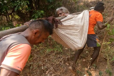 उपचाराकरता हलवलं आणि गाव डोंगरात असल्यानं दुर्गम भाग असल्यानं झोळीत टाकून त्यांना नेण्यात आलं.