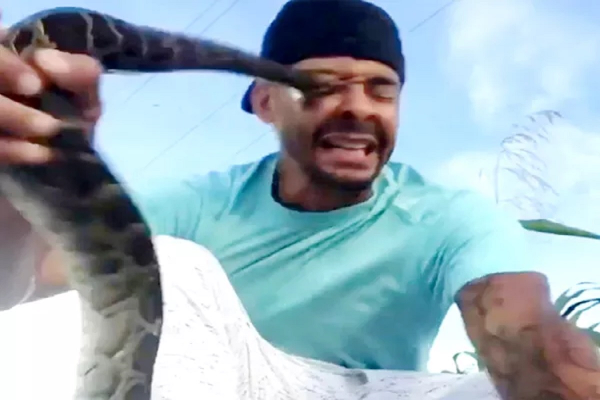 भयंकर! हातातल्या अजगराने डोळ्यावर अटॅक केला आणि... Shocking video viral