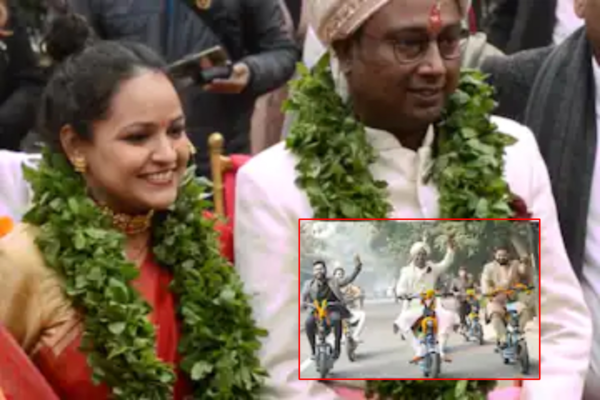 ई-बाइकवरून आली वरात; पाहा जोडप्याचा Eco friendly विवाहसोहळा
