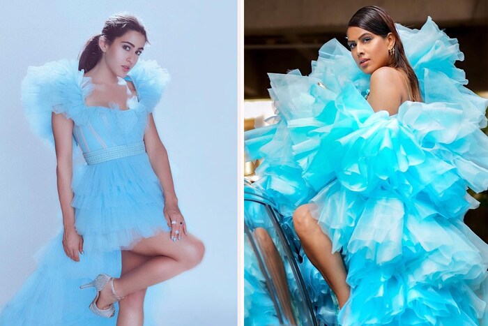 Fashion faceoff सिनेसृष्टीसाठी नवं प्रकरण नाही. अनेकदा अभिनेत्री सारखेच कपडे परिधान करतात, आणि मग कोणावर हा ड्रेस जास्त खूलून दिसतो यावर चर्चा सुरू होते. बऱ्याचदा सारखेच डिझायनर असल्याकारणाने किंवा योगायोगाने. आता बॉलिवूडची अभिनेत्री सारा अलि खान आणि टेलिव्हिजन ची फॅशनिस्ट निया शर्मा या दोघींनीही सारखेच कपडे परिधान केले आहेत. इतकच काय तर रंग ही सारखाच.