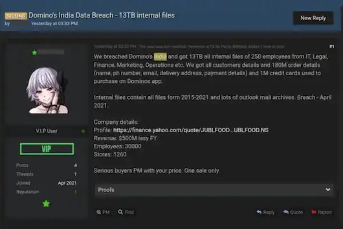 डॉमिनोज इंडियावर Cyber Attack! 10 लाख क्रेडिट कार्ड डिटेल्ससह ग्राहकांची माहिती डार्क वेबवर