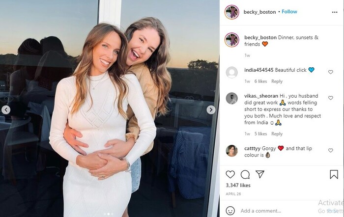  कमिन्स आणि बॅकीनं मागच्या वर्षी फेब्रुवारीमध्ये साखरपुडा केला होता. बॅकीनं तिचा प्रेगन्सीचा फोटो शेअर केला आहे. ‘मी ही आनंदाची बातमी लपवू शकत नाही, बेबी बोस्टन कमिन्स लवकरच आपल्यासोबत असेल,’ असं तिनं सांगितलं.